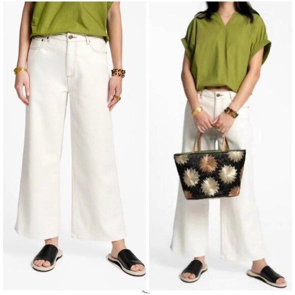 Frances Valentine Sally Wide Leg Jeans Size 6 in Oyster White Cream - Picture 1 of 9
